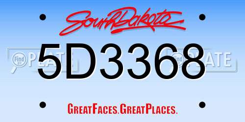 5D3368 South Dakota License Plate