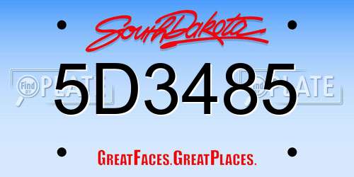 5D3485 South Dakota License Plate
