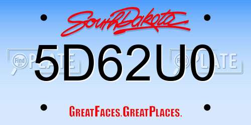 5D62U0 South Dakota License Plate