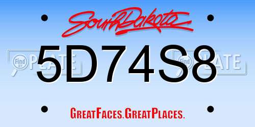 5D74S8 South Dakota License Plate