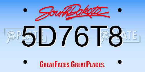 5D76T8 South Dakota License Plate