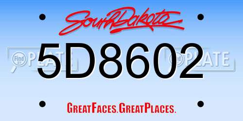 5D8602 South Dakota License Plate