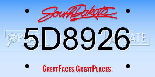 5D8926 South Dakota License Plate