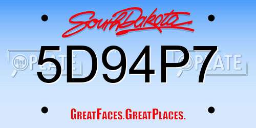 5D94P7 South Dakota License Plate