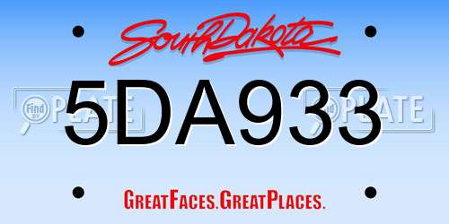 5DA933 South Dakota License Plate