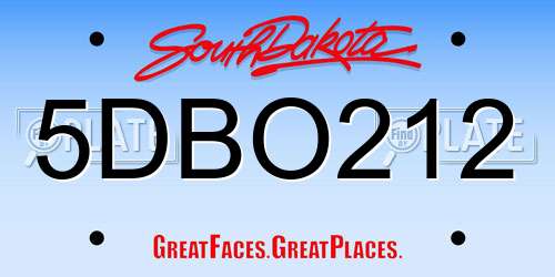 5DBO212 South Dakota License Plate
