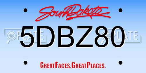 5DBZ80 South Dakota License Plate
