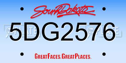 5DG2576 South Dakota License Plate