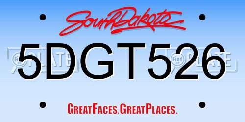 5DGT526 South Dakota License Plate