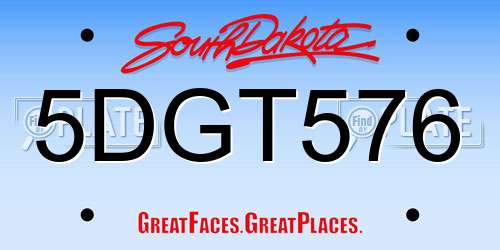 5DGT576 South Dakota License Plate