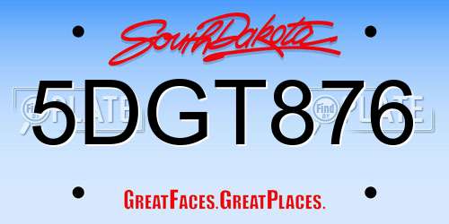 5DGT876 South Dakota License Plate
