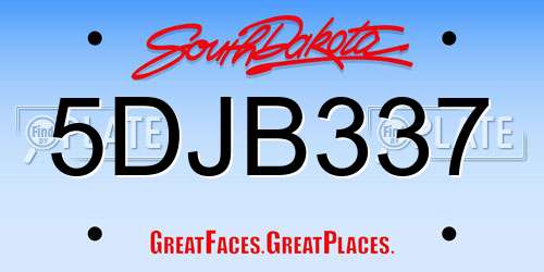 5DJB337 South Dakota License Plate