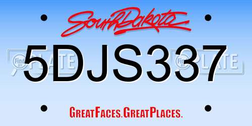 5DJS337 South Dakota License Plate