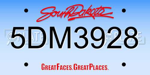 5DM3928 South Dakota License Plate