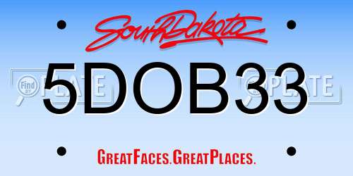 5DOB33 South Dakota License Plate