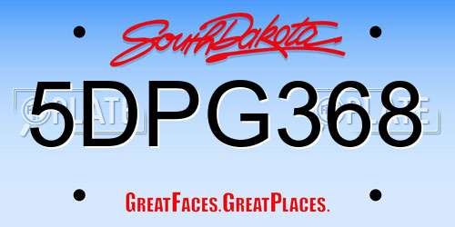 5DPG368 South Dakota License Plate