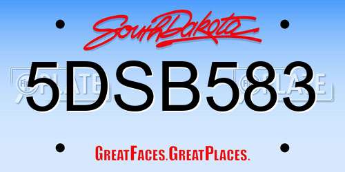 5DSB583 South Dakota License Plate