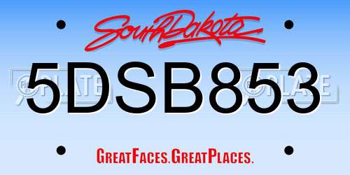 5DSB853 South Dakota License Plate