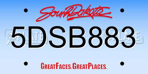 5DSB883 South Dakota License Plate