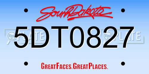 5DT0827 South Dakota License Plate