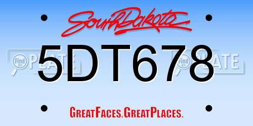 5DT678 South Dakota License Plate