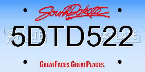 5DTD522 South Dakota License Plate
