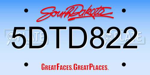 5DTD822 South Dakota License Plate