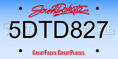 5DTD827 South Dakota License Plate
