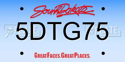 5DTG75 South Dakota License Plate