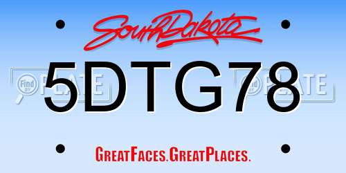 5DTG78 South Dakota License Plate
