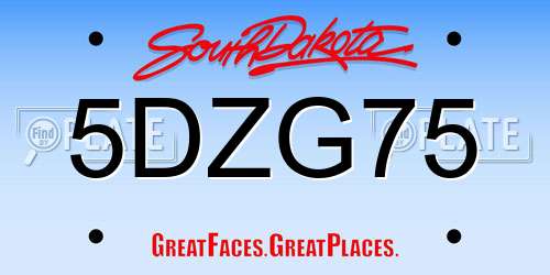5DZG75 South Dakota License Plate