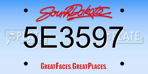 5E3597 South Dakota License Plate
