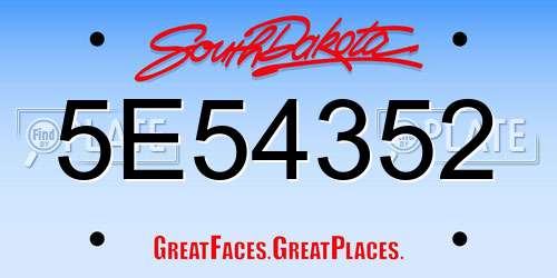 5E54352 South Dakota License Plate