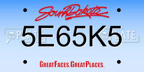 5E65K5 South Dakota License Plate
