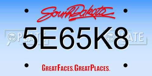 5E65K8 South Dakota License Plate