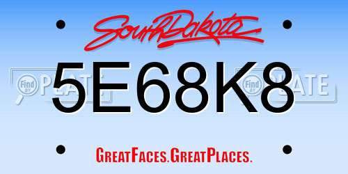 5E68K8 South Dakota License Plate