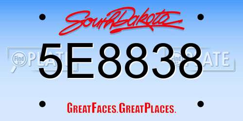 5E8838 South Dakota License Plate