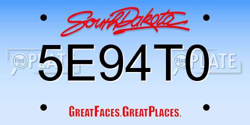 5E94T0 South Dakota License Plate