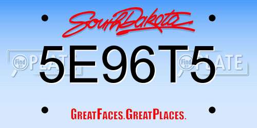 5E96T5 South Dakota License Plate
