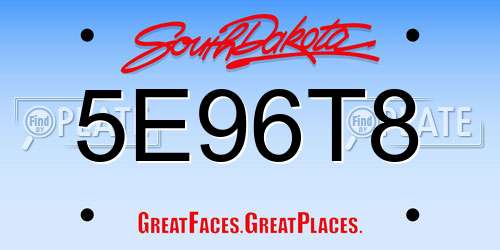 5E96T8 South Dakota License Plate