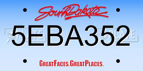 5EBA352 South Dakota License Plate