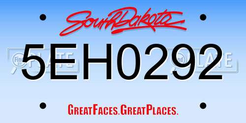 5EH0292 South Dakota License Plate
