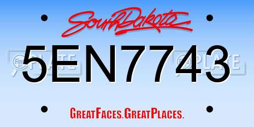 5EN7743 South Dakota License Plate