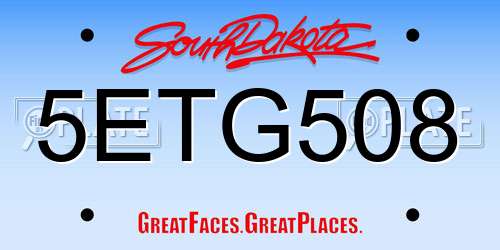 5ETG508 South Dakota License Plate