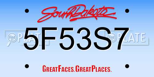 5F53S7 South Dakota License Plate