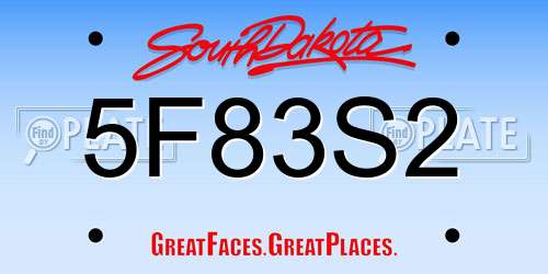 5F83S2 South Dakota License Plate