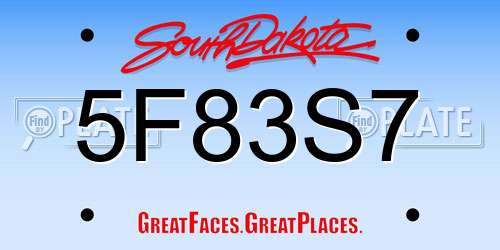 5F83S7 South Dakota License Plate