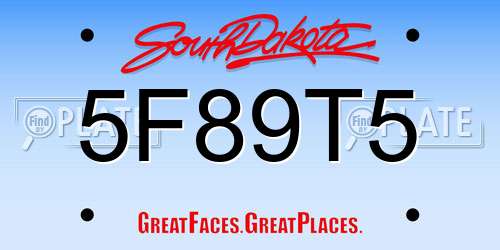 5F89T5 South Dakota License Plate