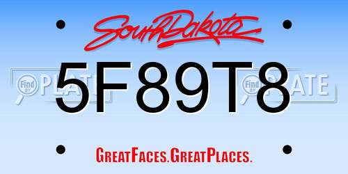 5F89T8 South Dakota License Plate