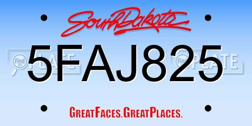 5FAJ825 South Dakota License Plate